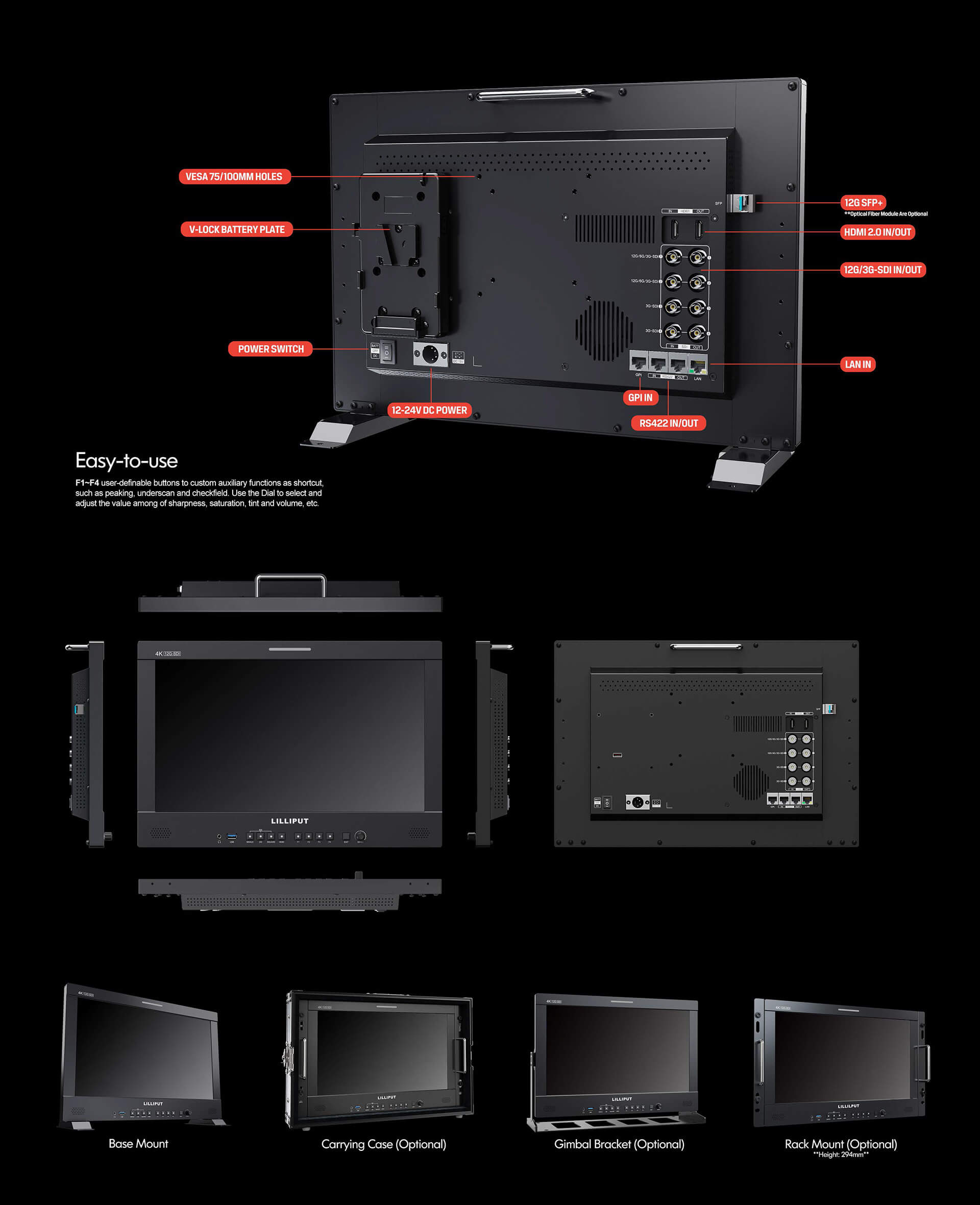 17,3 tommer 12G-SDI Professional Production Monitor9